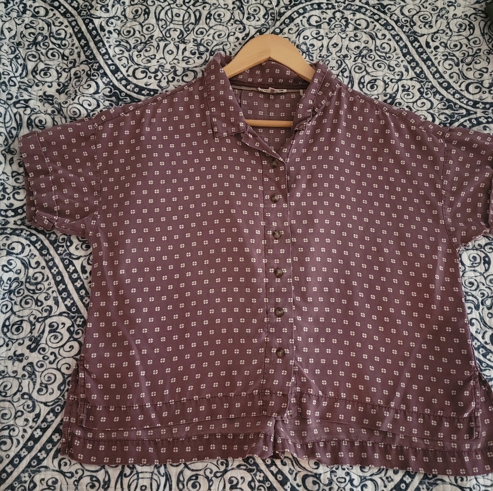 Toad&Co Women's Woven Tencel Casual Purple Button-Down Shirt